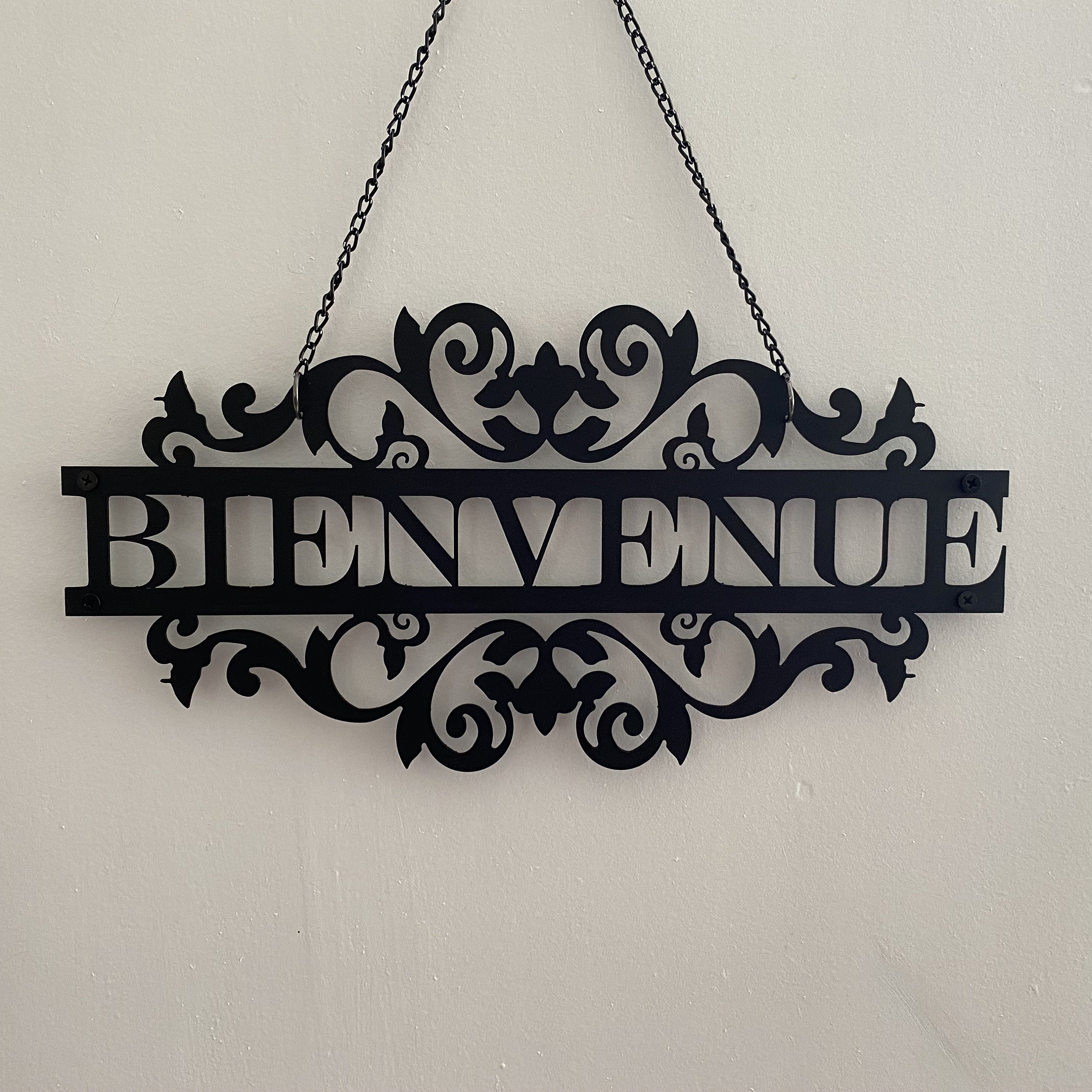 Décoration d'extérieur Bienvenue | 35 X 18 cm Décoration Murale Métal Noir Welcome