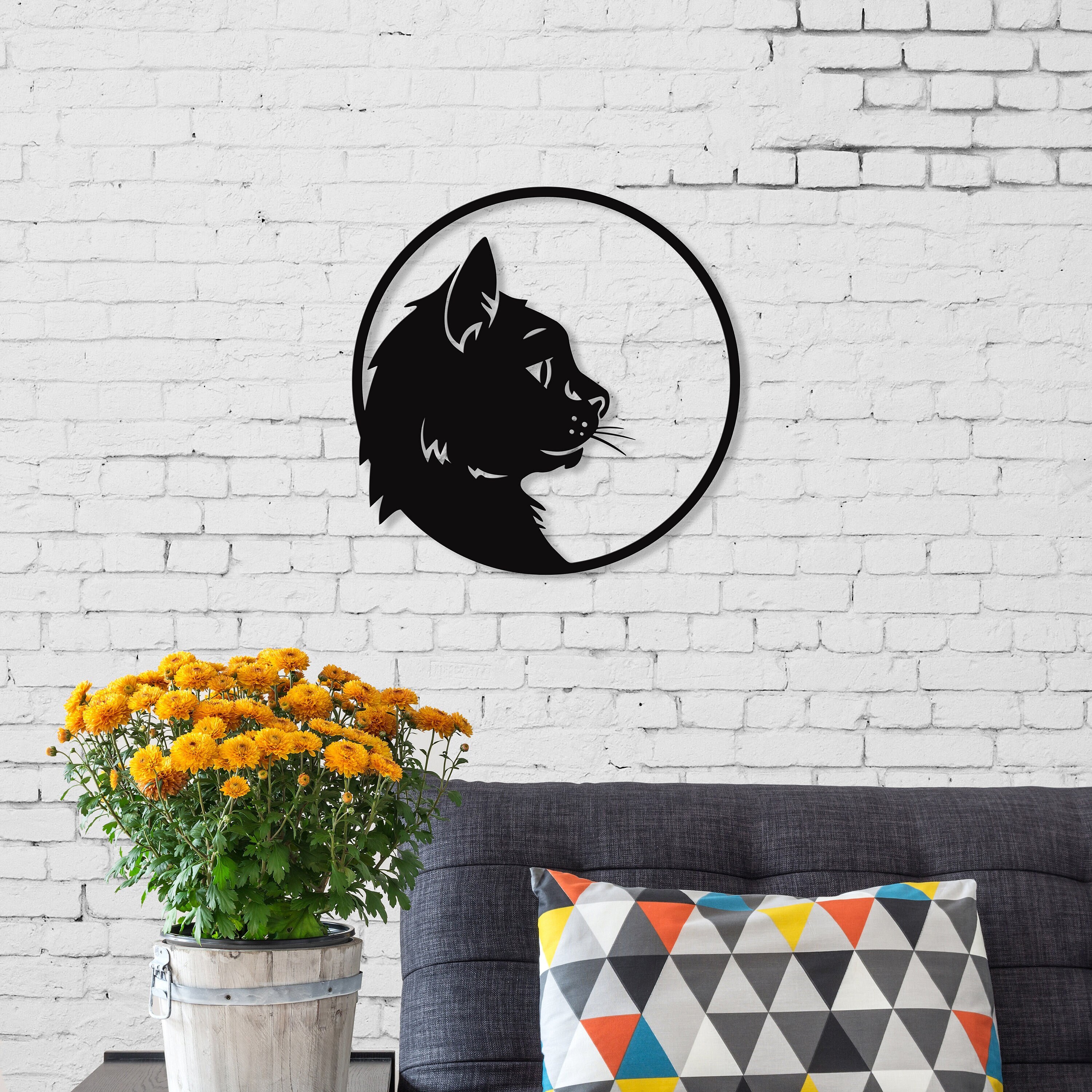 Décoration Murale en Métal Profil de Chat Noir 46 X cm