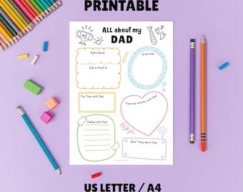 All About My Dad Interview Worksheet: Kids Father's Day Activity (Instant Download)