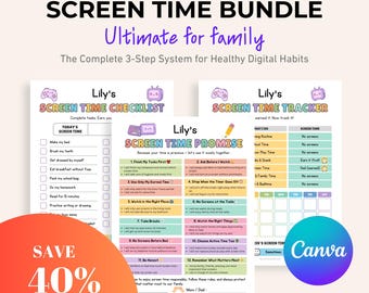 Kids Screen Time Bundle: Checklist, Promise, Tracker (Canva Template)
