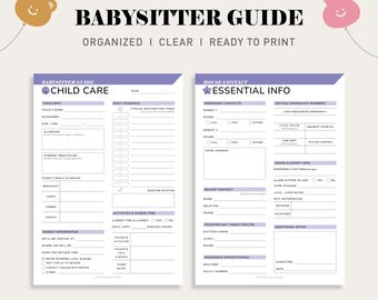 Babysitter Information Sheet: Childcare Emergency Contact Form (Digital Download)