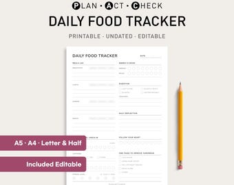 Wellness Food Journal Printable | Daily Food Diary | Gut Health and Routine Tracking(Digital PDF)