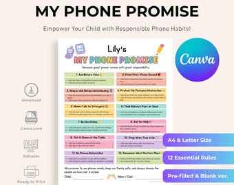 My Phone Promise: First Cell Phone Contract for Kids, Digital Safety Rules (Canva Template)