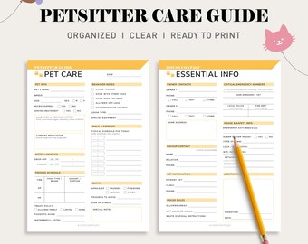 Pet Sitter Care Guide: Organized Pet Information Sheet (Digital Download)