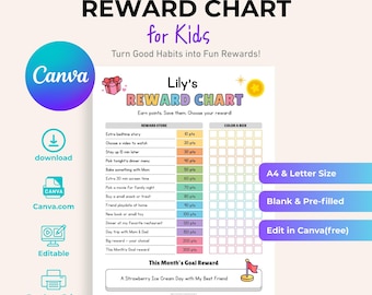 Kids Reward Chart, Toddler Points System, Behavior Tracker (Canva Template)