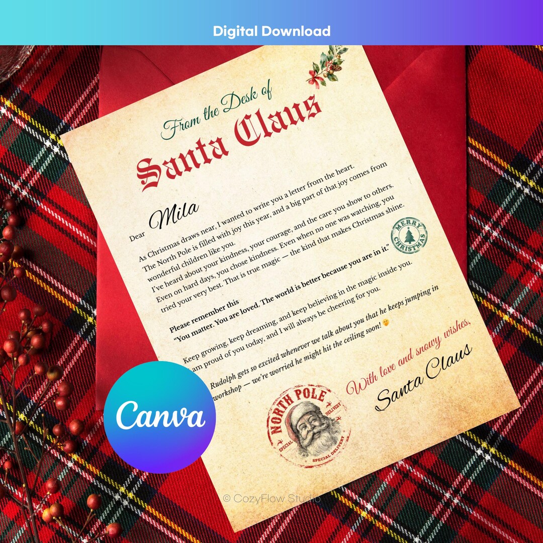 Personalized Santa Letter Template, Nice List Certificate (canva ...