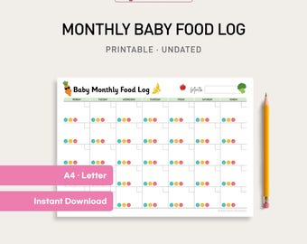 Baby Food Log Printable | Monthly Tracker, Reaction Tracking (PDF)