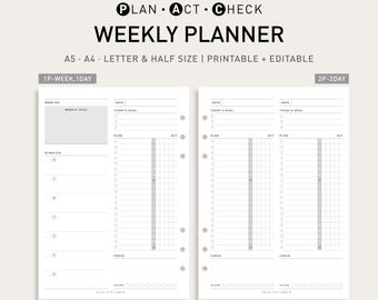 Planificador semanal imprimible sin fecha, registro de hábitos (PDF digital)