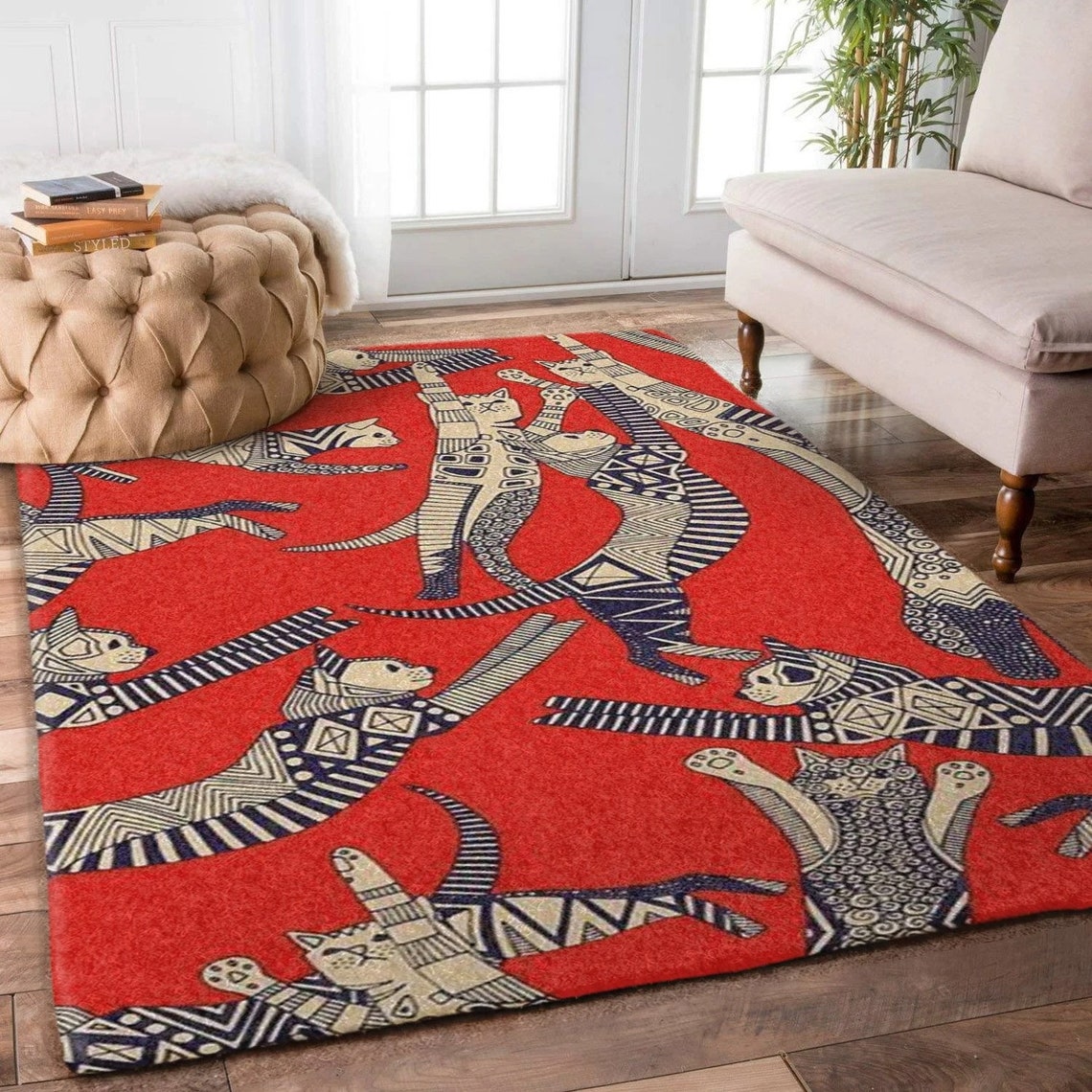 Cat RED Rug Cat Rug Boys Room Round Carpet Cat Pattern Etsy