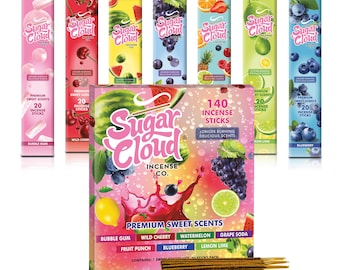 Sugar Cloud Incense Sticks | 140 Incense Sticks | 7 Mouthwatering Sweet Scents for Aromatherapy and Relaxation | Gift Ideas