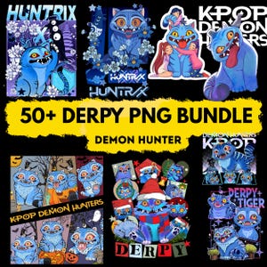 50+ Demon hunter Derpy PNG Bundle -- Kpop Derpy Tiger Designs  -Kpop Demon hunter Png  | Cartoon Tiger T shirt Designs -