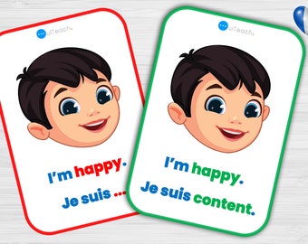French Learning Cards  | 16 Flash Cards about emotions and moods that will help you to learn or teach French |  Homeschool Printables BUNDLE