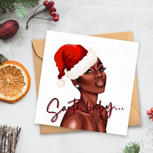 Santa Baby, frohe Weihnachten, schwarzes Mädchen, schwarze Frau, Bestie, beste Freundin, Schwester, Afroamerikaner, Grußkarte, Feiertag, Kwanzaa, Familie