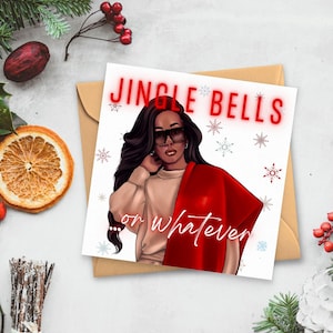 Merry Christmas, Jingle Bells, schwarzes Mädchen, schwarze Frau, Bestie, beste Freundin, Schwester, African American, Greeting Card, Feiertag, Familie