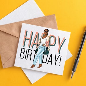 Biglietto di buon compleanno, ragazza nera, donna nera, migliore amica, sorella, afro-americana, biglietto d'auguri, festeggiata, sorella sorellanza, vuota