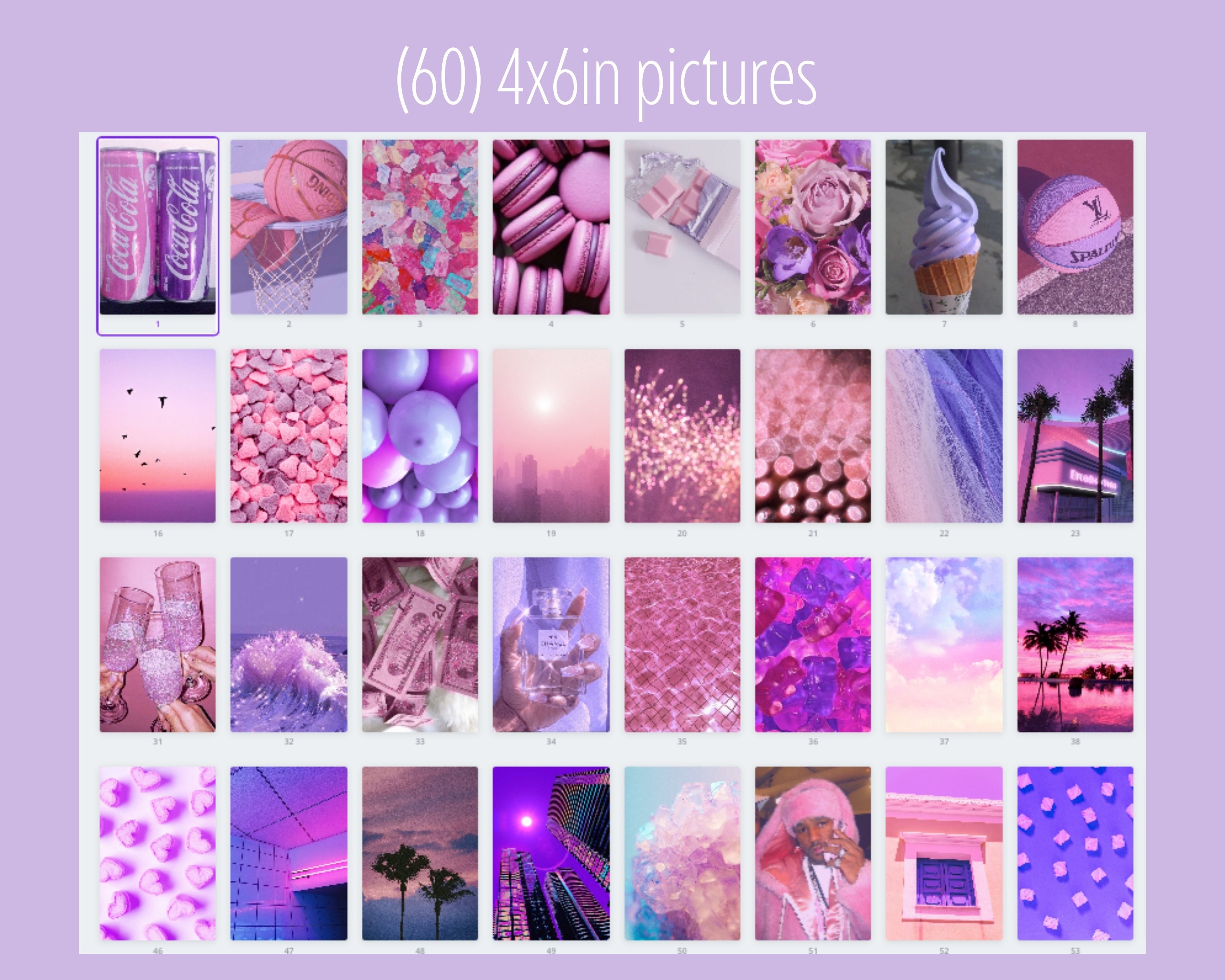 Pink & Purple Wall Collage Kit digital Download 64pcs VSCO Etsy UK