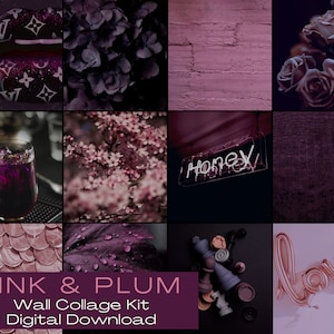 Pink & Plum Aesthetic Wall Collage Kit (Digital Download) 60pc - VSCO Girl Trendy, Bedroom Decor, Dorm Room Wall Hanging