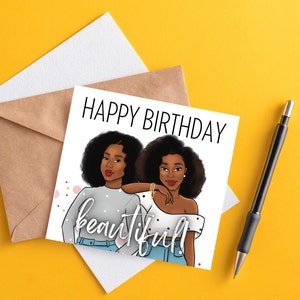 Feliz aniversário lindo, em branco por dentro, esposa, namorada, cartão de felicitações, aniversário, saudações afro-americanas, magia negra