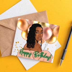Joyeux anniversaire Locs, fille noire, femme noire, meilleure amie, meilleure amie, sœur, afro-américaine, carte de voeux, anniversaire de fille, carte vierge