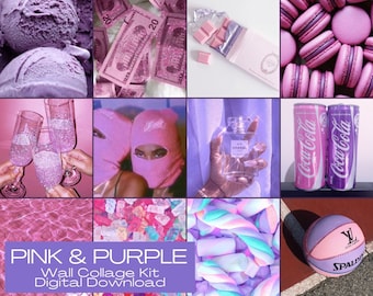 Pink & Purple Wall Collage Kit (Digital Download) 64pcs - VSCO Girl Trendy, Bedroom Decor, Dorm Room Wall Hanging , Melanin, black girl