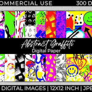 Papel digital Graffiti abstracto, colores primarios, descarga instantánea, uso comercial, paquete de papel, fondos coloridos, imprimible, álbum de recortes