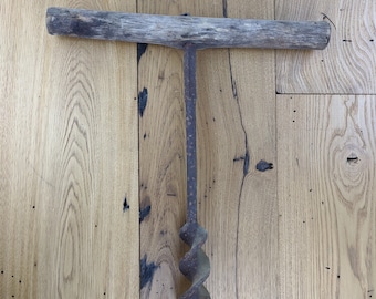Tarière ancienne avec manche en bois - Tarière primitive avec manche en bois