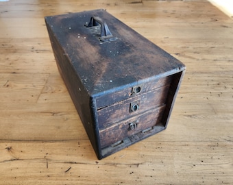 Apothecary Box with Handle - Vintage Wooden Storage Box- Antique Wood Dovetail Box - General Store Box - Antique Wood Box
