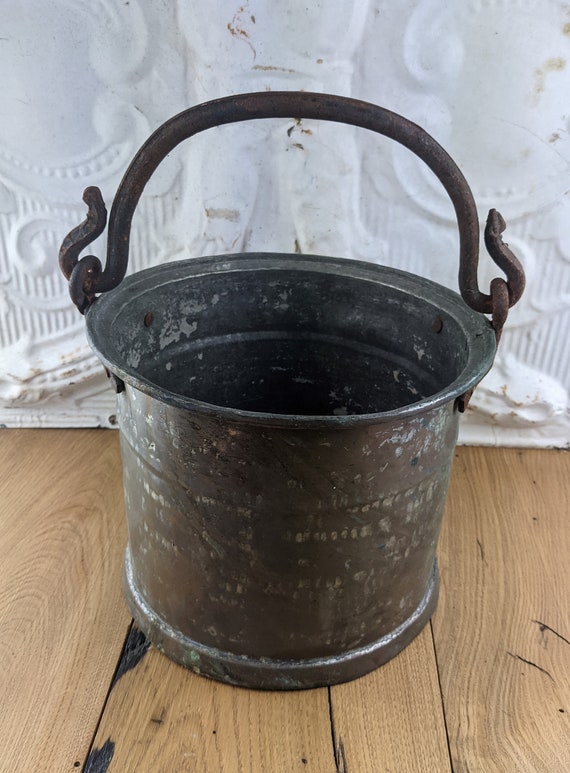 Vintage Copper Bucket Large Copper Cauldron With Iron Handle Etsy