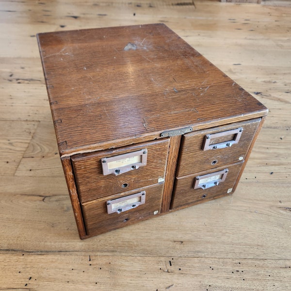 Wooden Drawer Cabinet - Four Drawer Cabinet - Vintage Wooden Cabinet - Ohio State Remington Rand Wooden Cabinet - Vintage Card Catalog