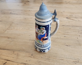 手作りの陶器製蓋付きビールジョッキ（0.5 l）。ドイツ。2124 - Etsy 日本