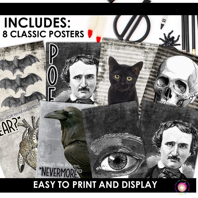 Edgar Allan Poe Posters | Poe Bulletin Board Kit - the Raven, the Tell ...