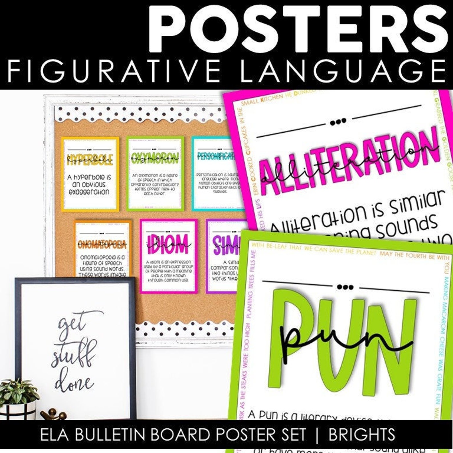 Figurative Language Posters | ELA Bulletin Board Set | Brights - Etsy