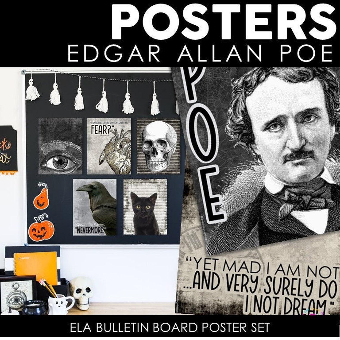 Edgar Allan Poe Posters | Poe Bulletin Board Kit - the Raven, the Tell ...