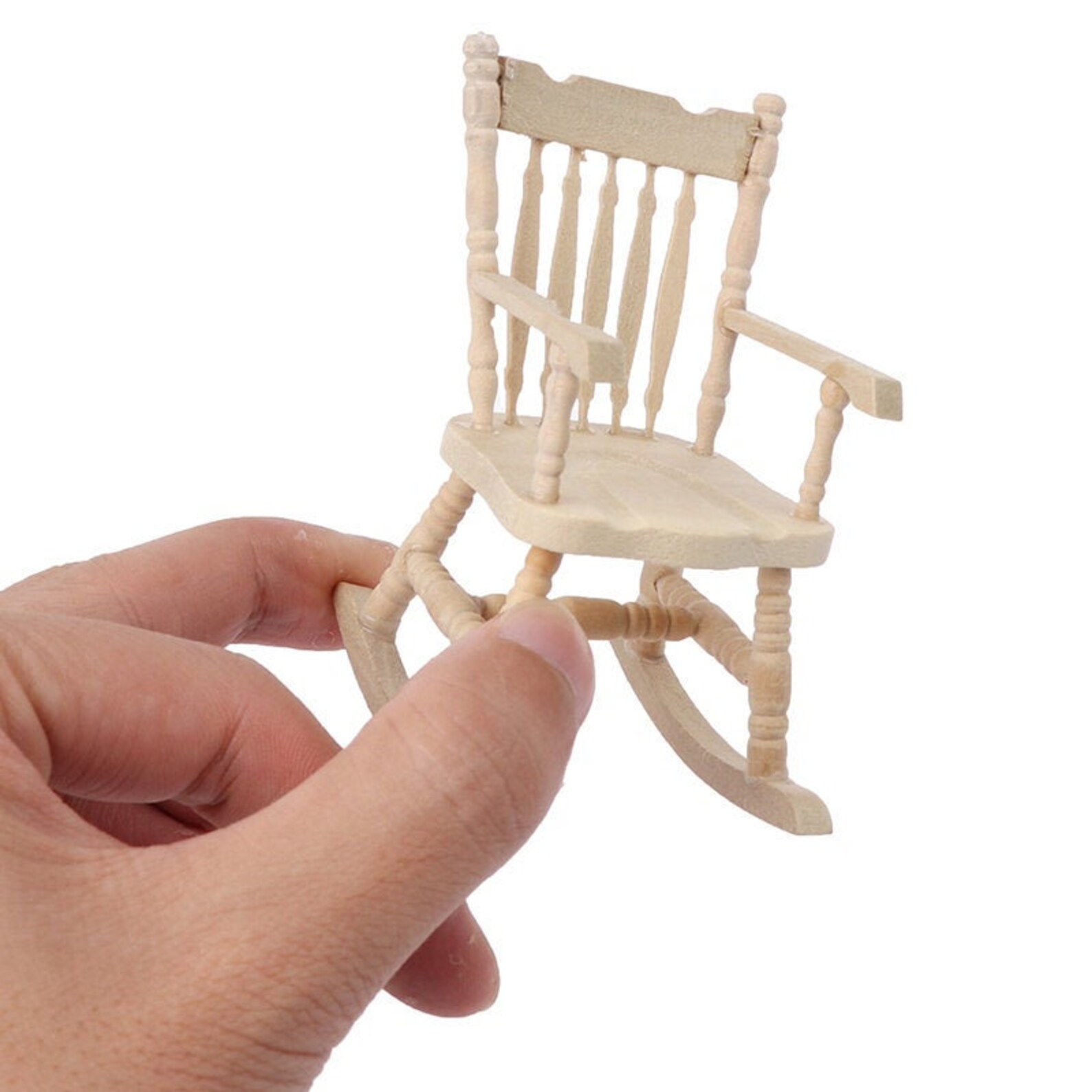 Odoria 2 Miniatur-Schaukelstühle Aus Holz – 5,4x6,5x10 Cm, Weiß, Für Puppenhaus & Deko