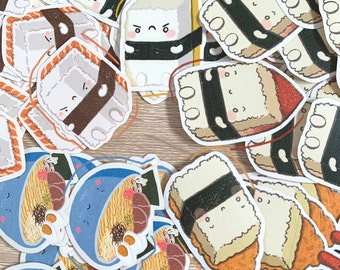Adorables pegatinas temáticas de comida japonesa / Ramen x Sushi comida japonesa Pegatinas de vinilo / Tamaño mediano