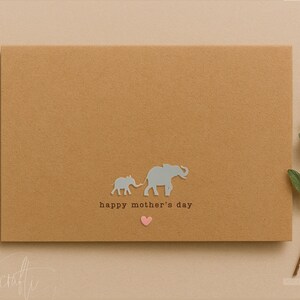 Carte de fête des mères | Éléphant et bébé en acrylique | Gris ou blanc | Carte faite main, intérieur vierge | Maman et bébé animaux | Carte maman grand-mère
