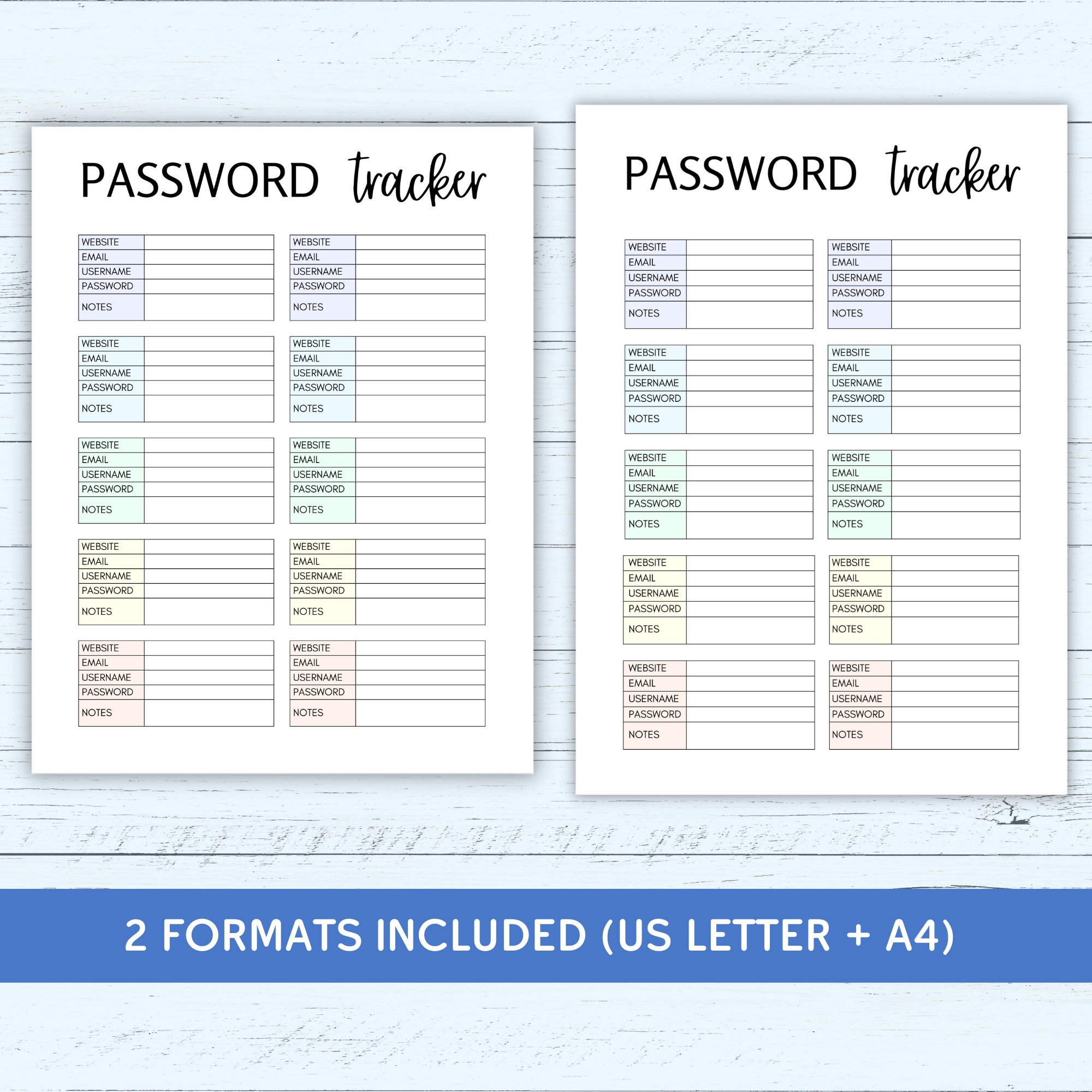 Password Tracker Printable - Fillable PDF - Password Keeper - Password ...