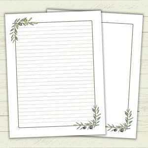 Linda papelería imprimible de rama de olivo - Papel de notas digital - Descarga instantánea PDF + JPG (A4 + formatos de carta de EE. UU.) - Ramas de olivo y aceitunas