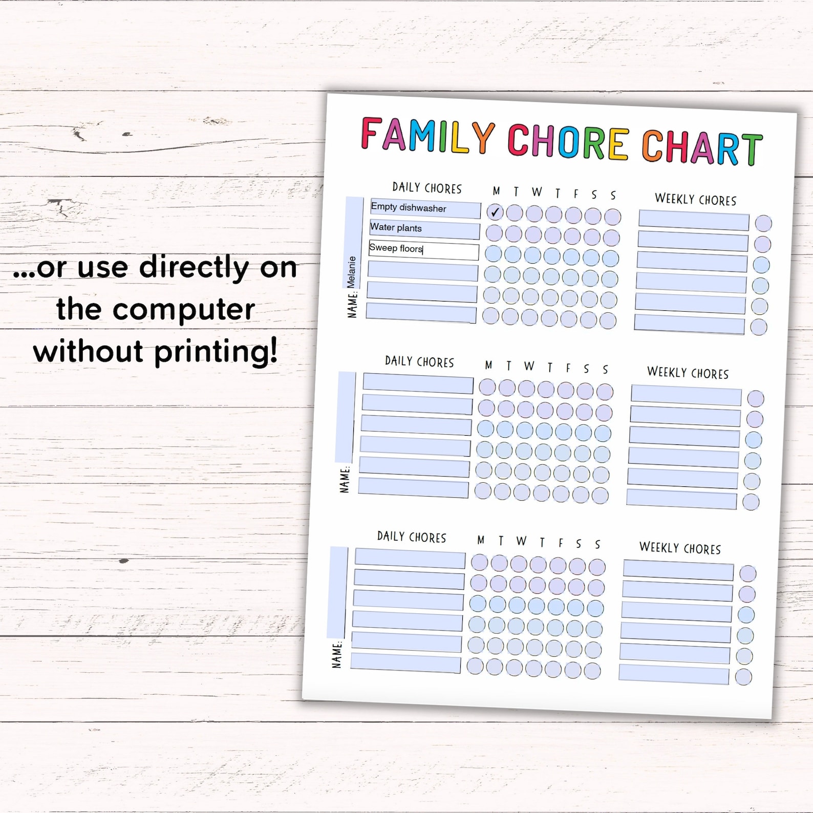 Printable Family Chore Chart - Editable Chore Chart for Multiple Kids ...