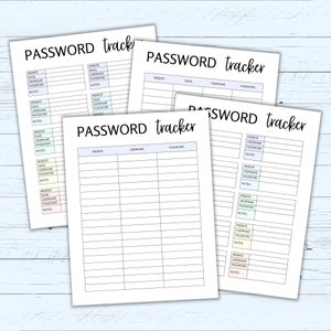 Password Tracker Printable - Fillable PDF - Password Keeper - Password Organizer - Password Log - Simple Editable Password List Printable