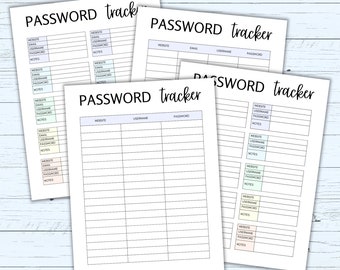 Password Tracker Printable - Fillable PDF - Password Keeper - Password Organizer - Password Log - Simple Editable Password List Printable