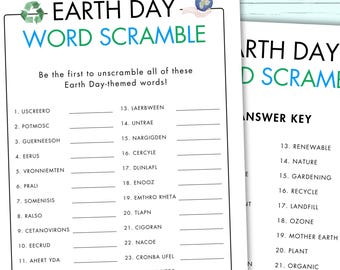 Earth Day Word Scramble - Printable Earth Day Activity - Earth Day Party Game for Kids & Adults - Word Jumble - Earth Day Unscramble Game