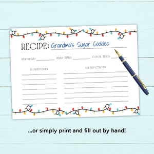 Printable Christmas Recipe Card - Editable Recipe Card Template - 4x6 ...