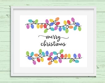 Christmas Fingerprint Art Template - Fingerprint Craft - Christmas Craft for Kids - Fingerprint Christmas Lights - Daycare Keepsake Craft