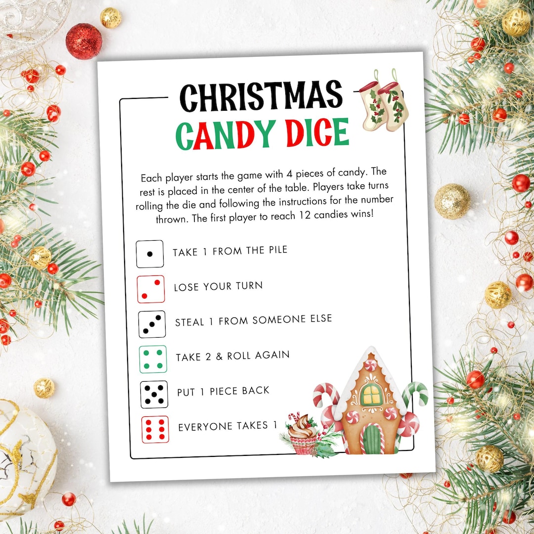 Printable Christmas Candy Dice Game - Christmas Party Game - Christmas ...