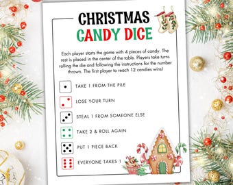 Printable Christmas Candy Dice Game - Christmas Party Game - Christmas Activity for Kids - Pass the Candy Game - Christmas Candy Game
