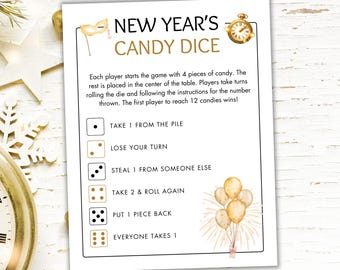 Printable New Year Candy Dice Game - New Year's Eve Party Game - New Year Activity for Kids - Pass the Candy Game - New Year Candy Game