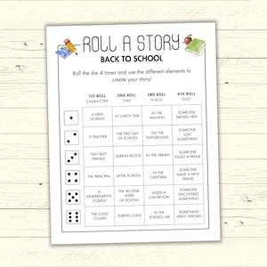Rolle eine Geschichte Schule - Kreatives Schreiben, druckbares Story Würfelspiel - Alphabetisierung Aktivität - Rolle eine Geschichte - Schreib herausfordernd