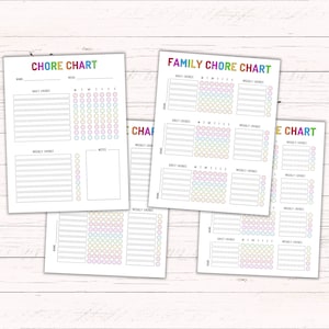 Printable Family Chore Chart - Editable Chore Chart for Multiple Kids - Daily & Weekly Chore Chart for 1, 2, 3 or 4 Kids - Fillable PDF