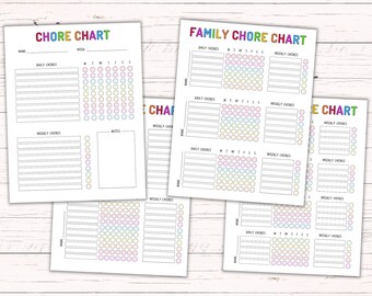 Printable Family Chore Chart - Editable Chore Chart for Multiple Kids - Daily & Weekly Chore Chart for 1, 2, 3 or 4 Kids - Fillable PDF